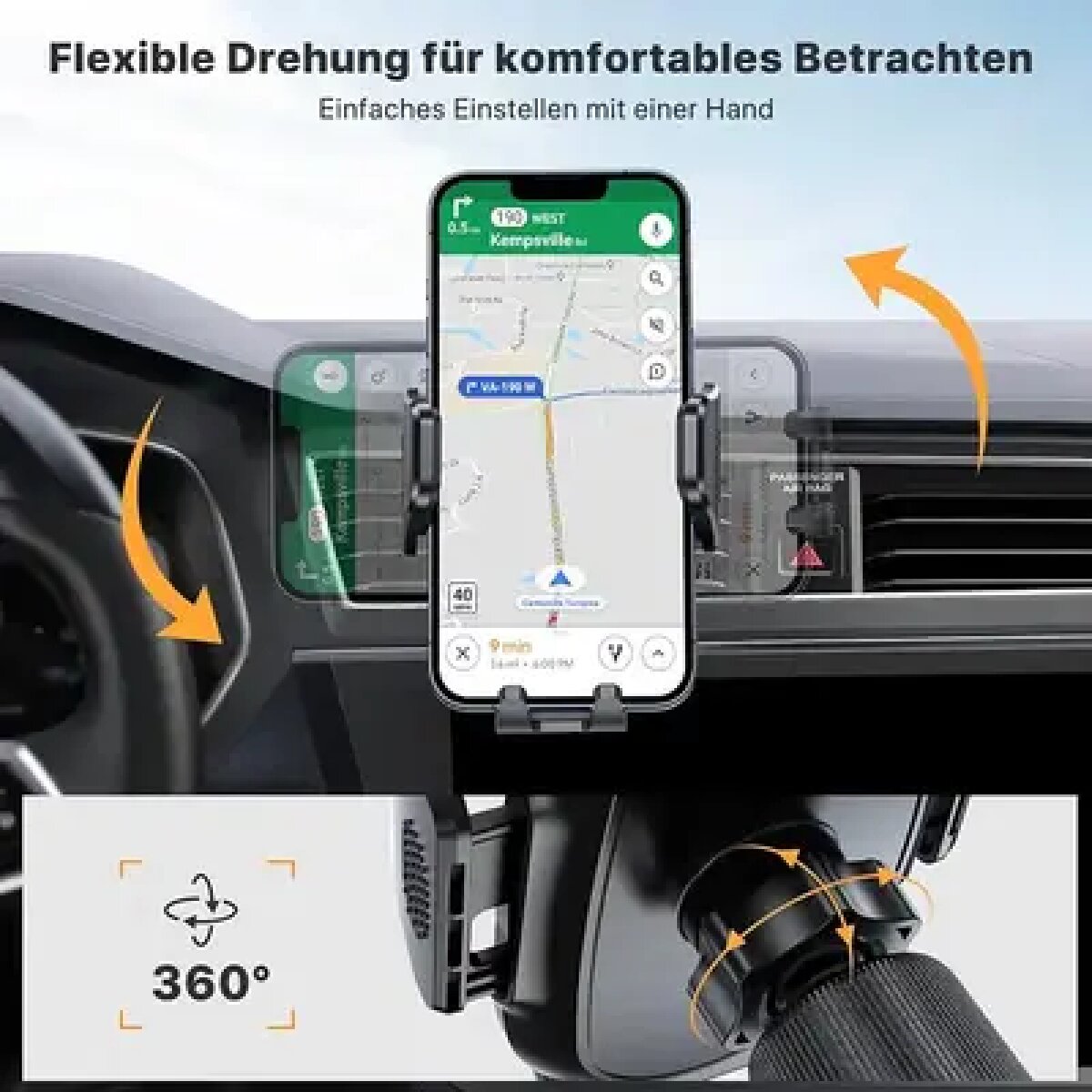Miracase Handyhalterung Auto mit Doppelhaken – 360° Lüftungshalterung (Carbonfaser)